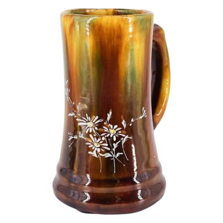 Vintage Drip Glaze Pottery Mug w/ Hand Painted Daisies