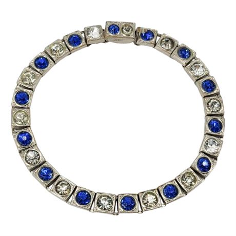Vintage Blue & Clear Rhinestone Links Bracelet