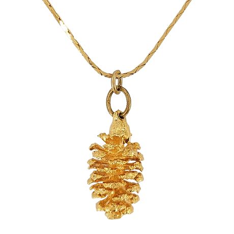 Vintage Gold Dipped Pinecone Pendant Necklace