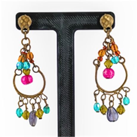 Boho Multicolor Beaded Chandelier Earrings – Antique Brass Tone – Gypsy Style