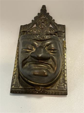 Cast iron  vintage brass figural card  box holder