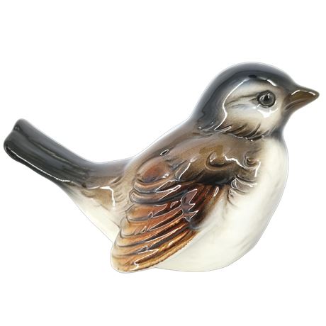 Goebel Porcelain Bird Figurine, Brown Gray Glossy, German Vintage, Sparrow