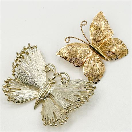 Pair of Vintage Silver & Gold Tone Butterfly Brooches
