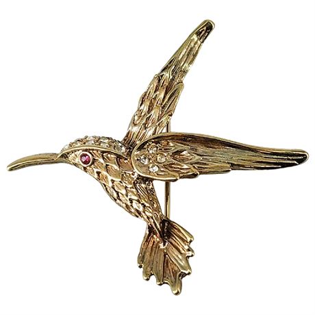 Vintage Rhinestone Hummingbird Brooch