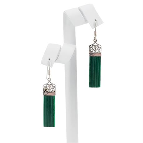 Vintage Sterling Silver Faux Malachite Earrings