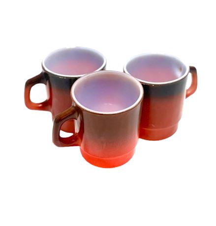 Vtg Fire King/Anchor Hocking Brown Red Stacking Mugs