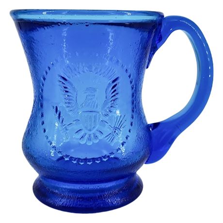 Vintage Cobalt Blue UV Reactive American Eagle Glass