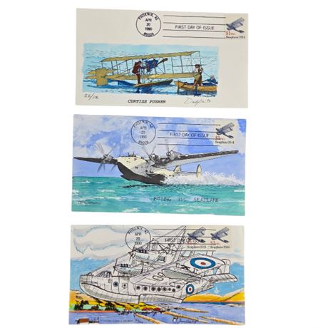 FDC 1990 Seaplanes Hand Painted & Signed