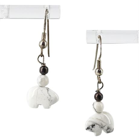 Vintage Sterling Silver Howlite Bear Fetish Earrings