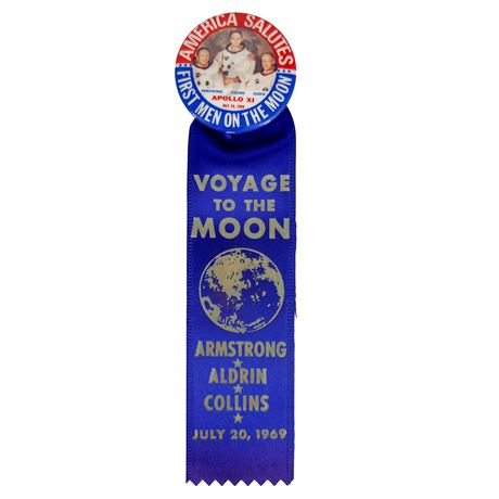 Official Apollo XI Commemorative Button and Ribbon