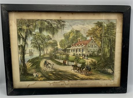 Vintage Currier & Ives A Home on the Mississippi Reprinted Lithograph