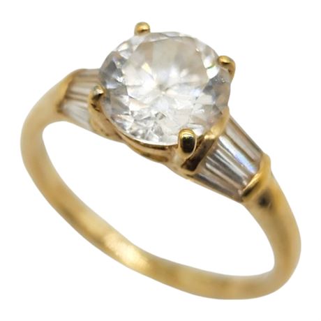 Vintage ESPO 14K Gold Electroplated CZ Ring, Sz 7.5