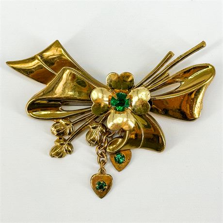 Vintage Gold-Tone Floral Bow Brooch