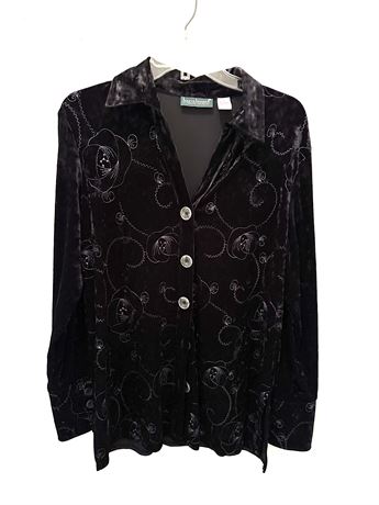 Harve Benard Women's Oversized Black Velvet Shirt