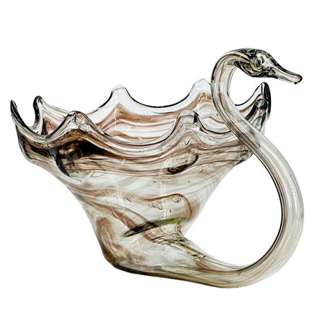 Vintage Murano Style Hand Blown Glass Swan Vessel