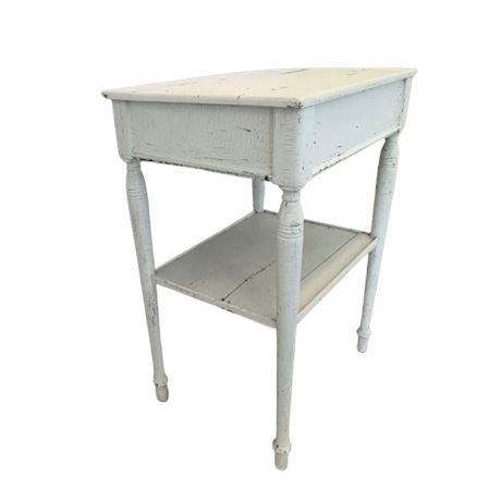 Vintage Small White Table, Top Opens