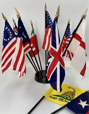12 United States 11” Fabric Flags with Stand