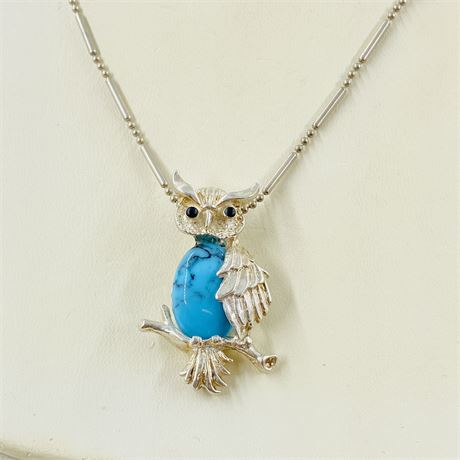 Cool 16g Vtg Sterling Owl Necklace