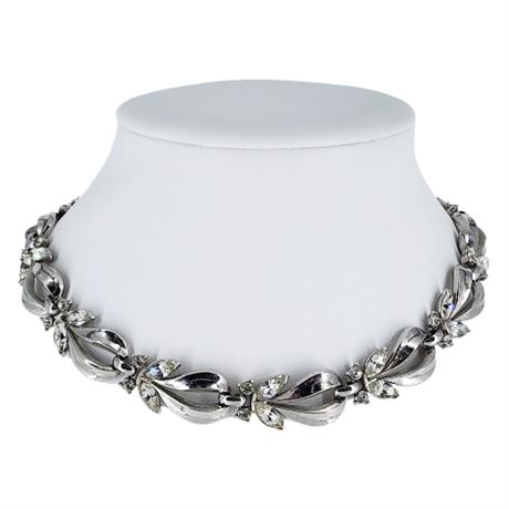 Vintage TRIFARI Silver Tone Rhinestone Choker Necklace