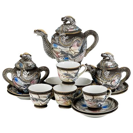 Vintage Japanese Moriage Dragonware Full Tea Set for 6