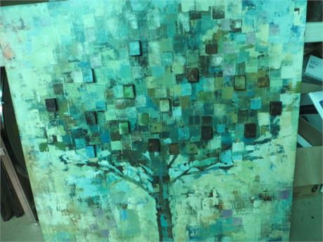 Abstract Textured Wall Art Depicting a Tree on Stretched Canvas