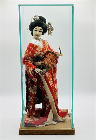 Vintage Japanese Figurine in Glass Case