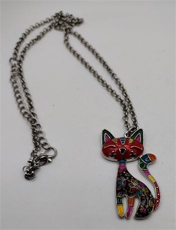 BonsNY enamel colorful cat necklace 24 in