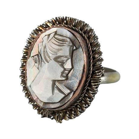 800 Silver Carved Abalone Cameo Ring