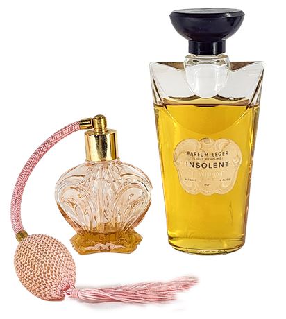 Large 6 oz. Bottle of Insolent Parfume & Pink Glass Atomizer