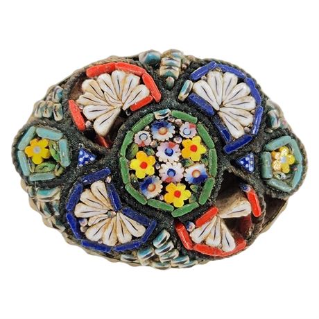 Vintage Italian Micro Mosaic Oval Brooch, Flawed