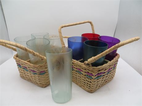 NEW VINTAGE TUPPERWARE 9 ACRYLIC  14 OZ. TUMBLERS IN BASKETS