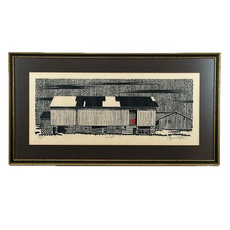 Framed Original Woodblock Print "Sunset" by James K Mateer