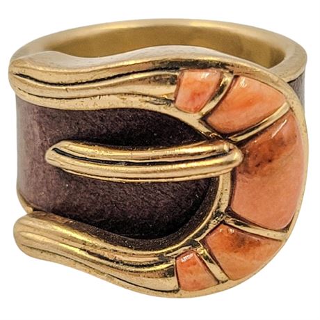Barse Thai Orange Brecciated Jasper Ring Size 8
