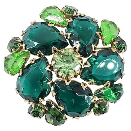 Vintage Green Rhinestone Circle Brooch