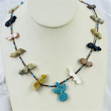 Handmade Native American Necklace w/ Natural Stone and Sterling Clasps