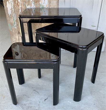 Set of 3 Vintage Black Lacquer Nesting Tables