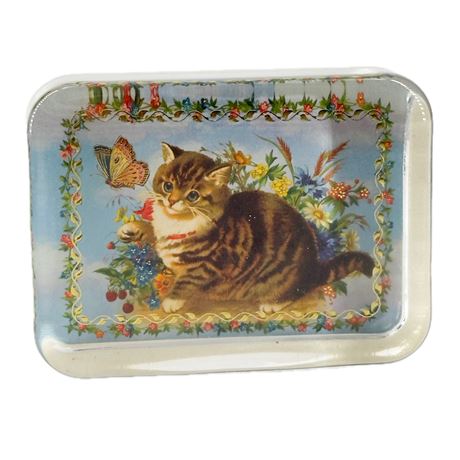 Vintage Glass Paperweight With Embossed Kitten Image