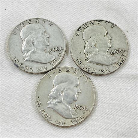 3 - 1958 Franklin Half Dollars