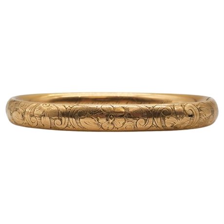 Antique FOSTER & BAILEY Gold Filled Floral Engraved Clamper Bangle Bracelet