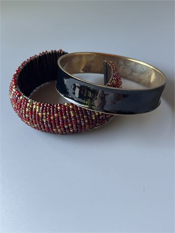 Beaded crystal and enamel metal bangle bracelet lot