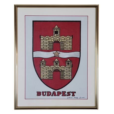 Gabriel S. Bomen Signed Budapest Coat of Arms Framed Painting