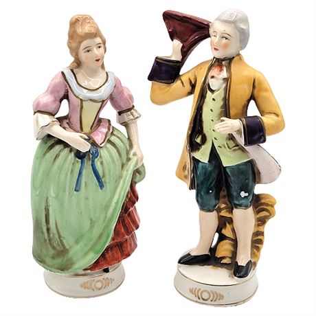 Occupied Japan Hand Painted Porcelain Colonial Couple Figurines