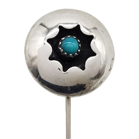 Vintage Native American Sterling Silver Turquoise Stick Pin