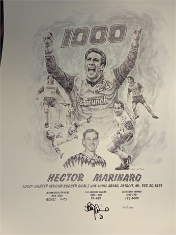 Vtg. 1997 Signed Hector Marinaro Detroit Rockers Soccer Poster w/ Ticket
