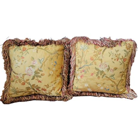 Yellow Floral Custom-Made Throw Pillows w/ Fringe