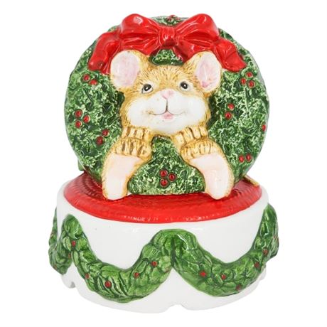 Vintage 1990 Current Ceramic Christmas Mouse w/ San Francisco Music Box