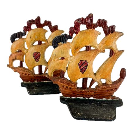 Vintage Pair of Cast Iron Spanish Ship Bookends