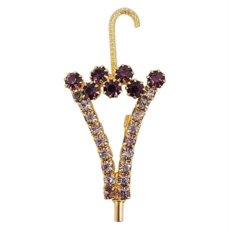 Vtg Prong Set Purple Rhinestone Umbrella Brooch