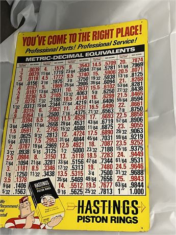 Hastings advertising piston rings, cardboard, sign