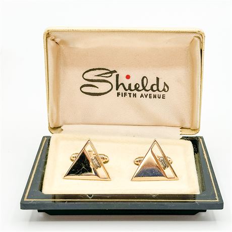 Vintage Shields Gold Tone & Crystal Triangular Cufflinks